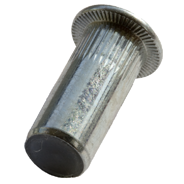Blindnitmutter med cylinderhuvud, sluten/trycktät, stål, räfflad