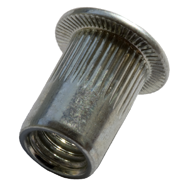 Blindnitmutter med cylinderhuvud, öppen, aluminium, räfflad