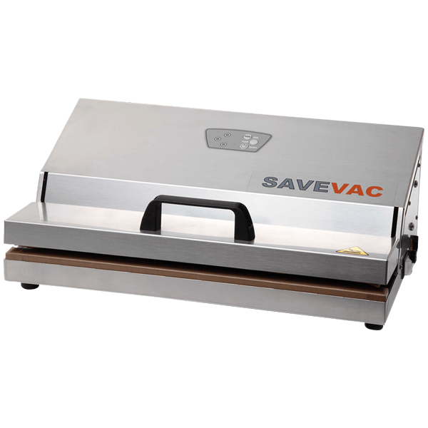Savevac 43 INOX Kompakt och smidig vakuumsvetsmaskin som skapar en lufttom förpackning.Mycket robust vakuumsvets i rostfritt stål. Lätt att använda.Specifikationer:Svetslängd: 430 mmSugkraft: 20 lpmAnslutning: 230 V, 50 HzMaskindimensioner (L×B×H): 490×295×180 mmVikt: 10 kg